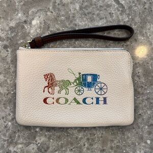 Coach Cream Wristlet with Rainbow Logo